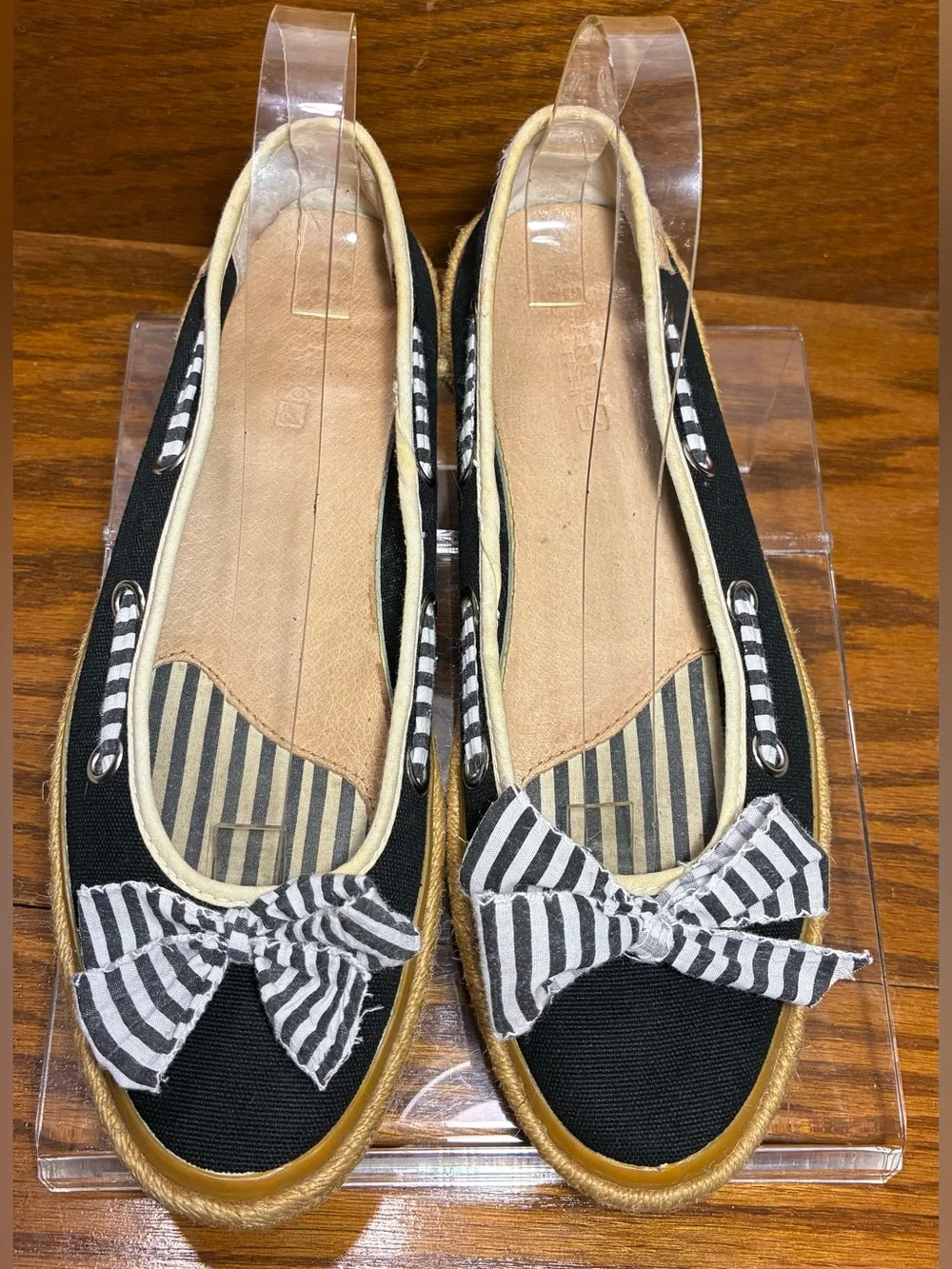 Sperry Striped Bow Canvas Espadrille Boat Flats Navy Size 8